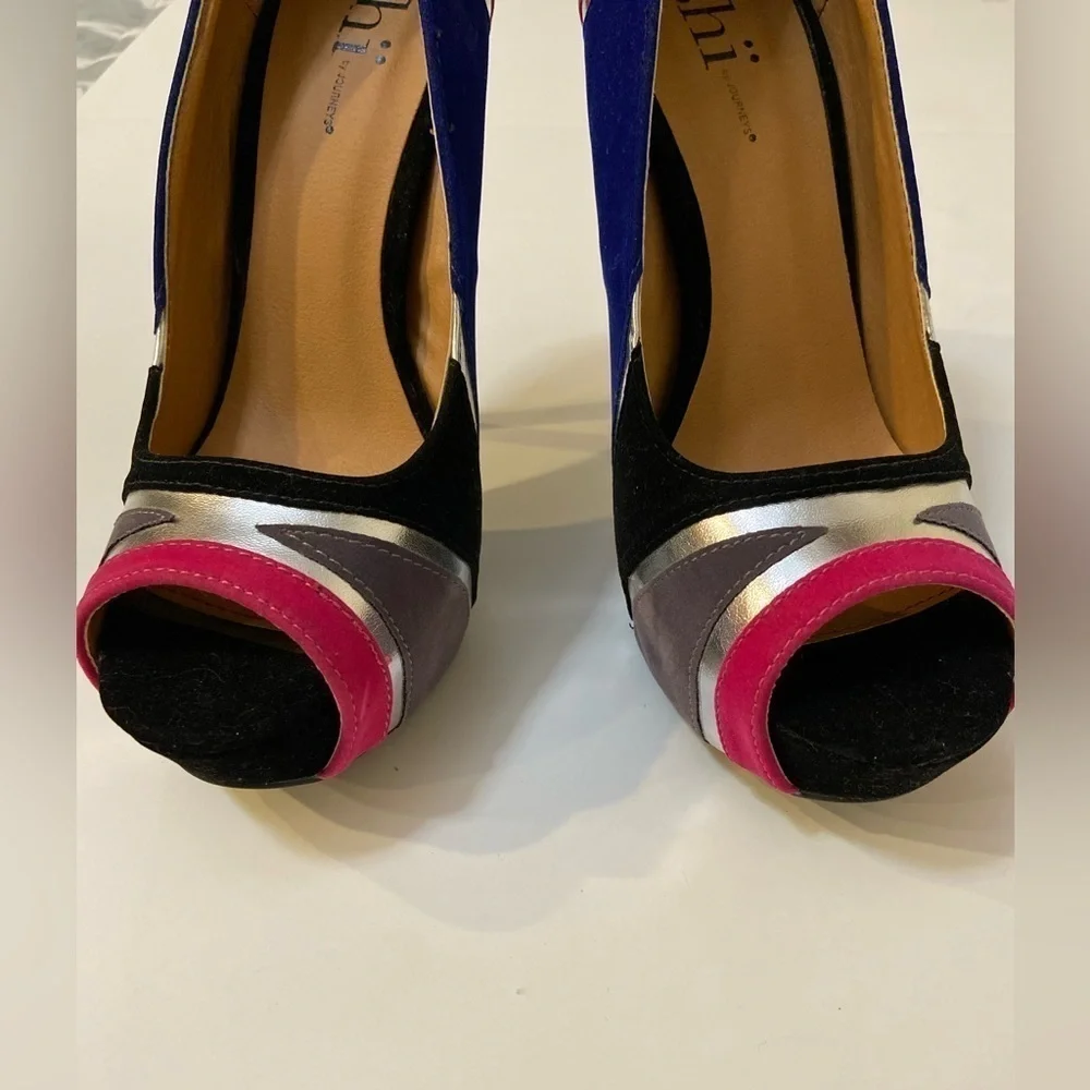 SHI By Journeys~Vibrant Faux Suede~Platform High Heel Stiletto~Peep Toe~Size 7.5